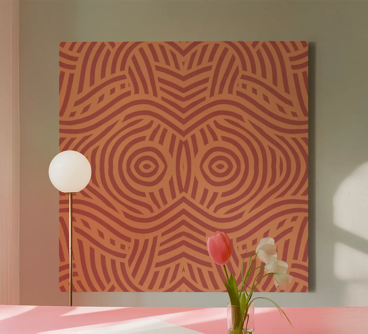 Symmetrical linocut line art pattern 09 canvas by Little Dean