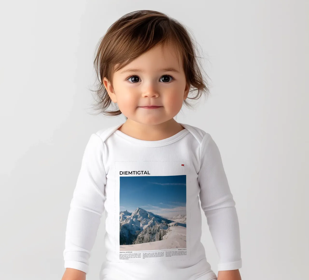 Diemtigtal: Typography long-sleeve baby romper by FujiType