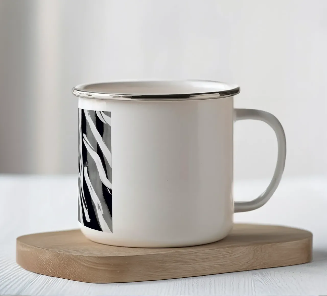 Motivo de rayas blancas y negras taza de esmalte de Little Dean