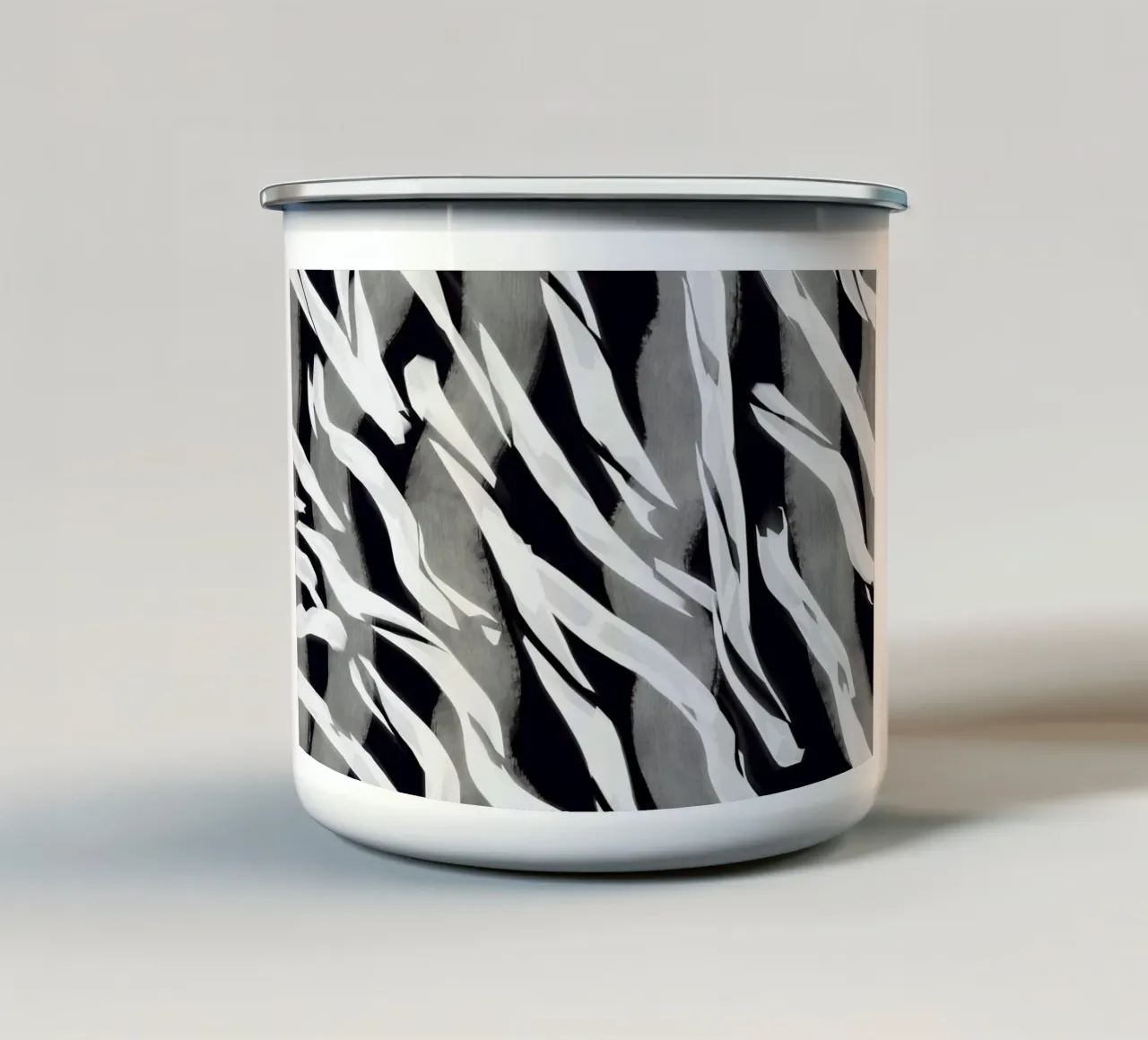 Motivo de rayas blancas y negras taza de esmalte de Little Dean