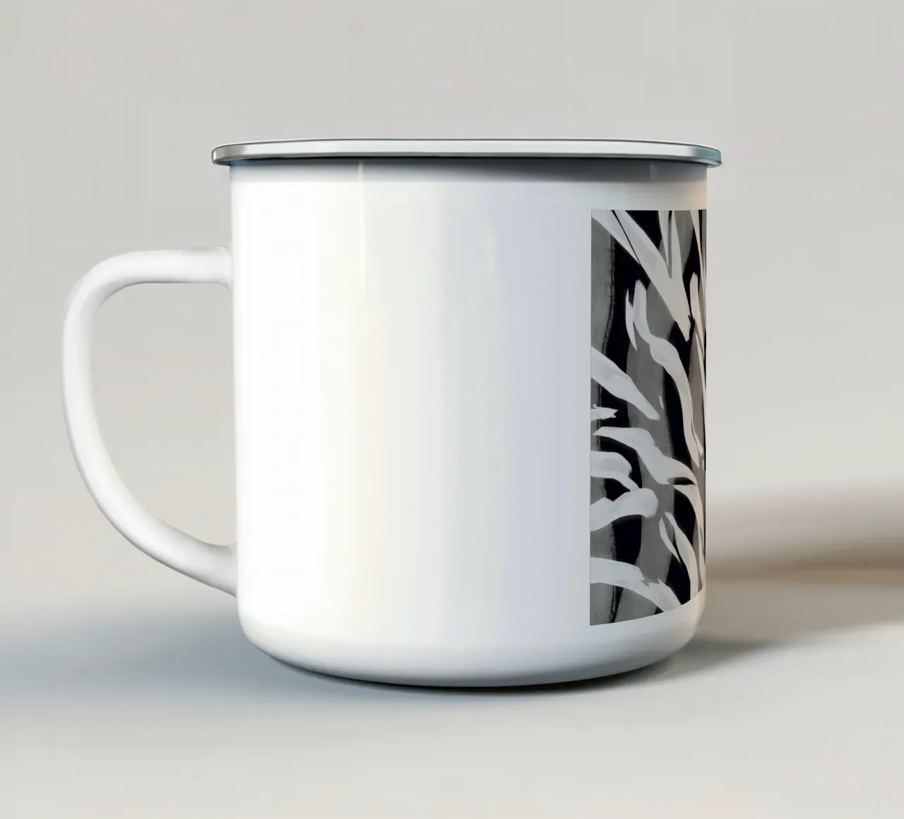 Motivo de rayas blancas y negras taza de esmalte de Little Dean