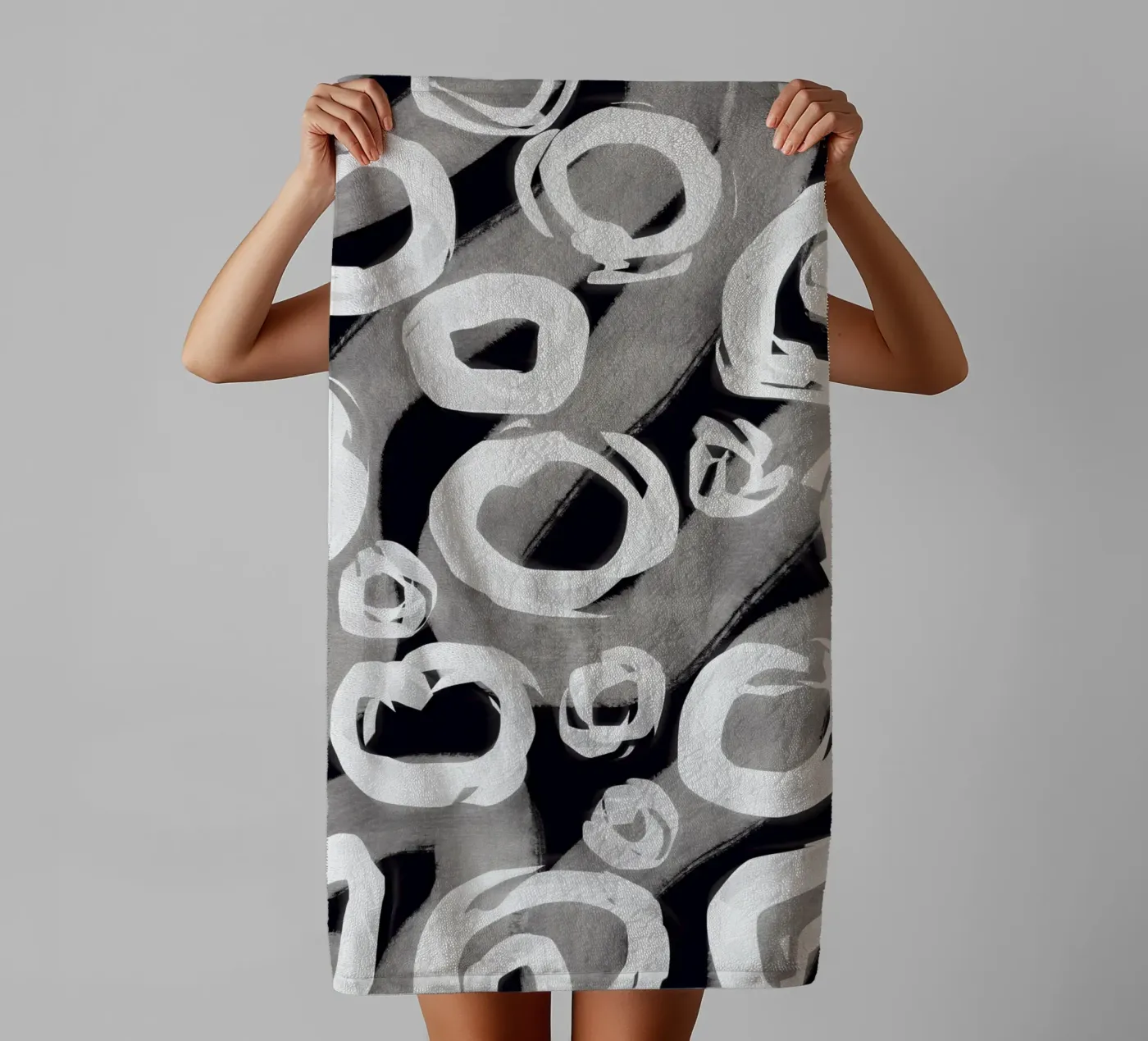 Black and white bubble pattern towel by Little Dean