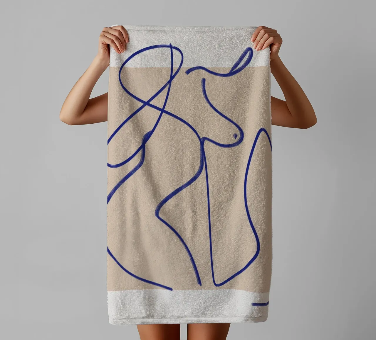 Line art abstract figurative towel by Little Dean