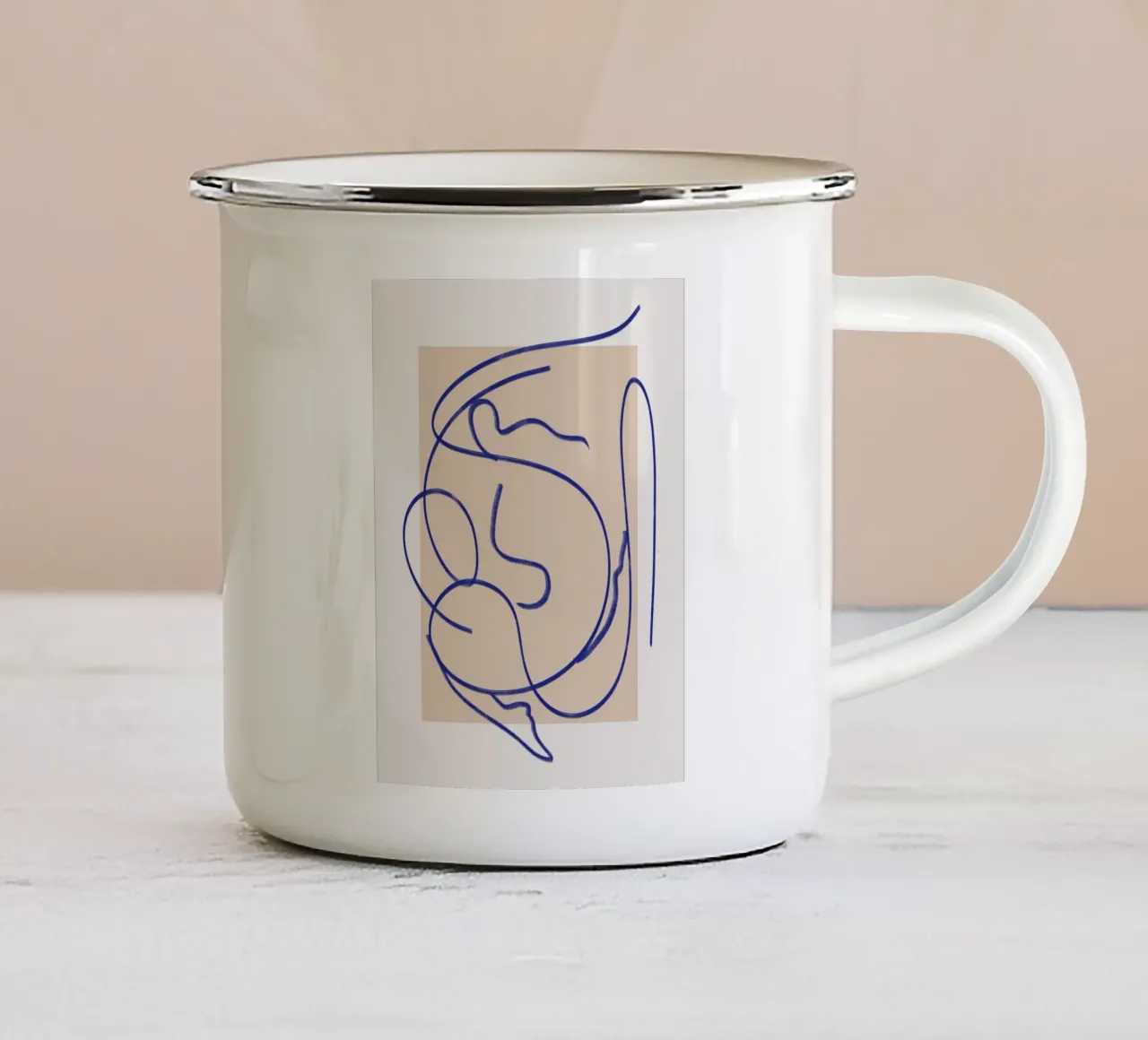 Line art astratto figurativo 02 tazza in smalto da Little Dean