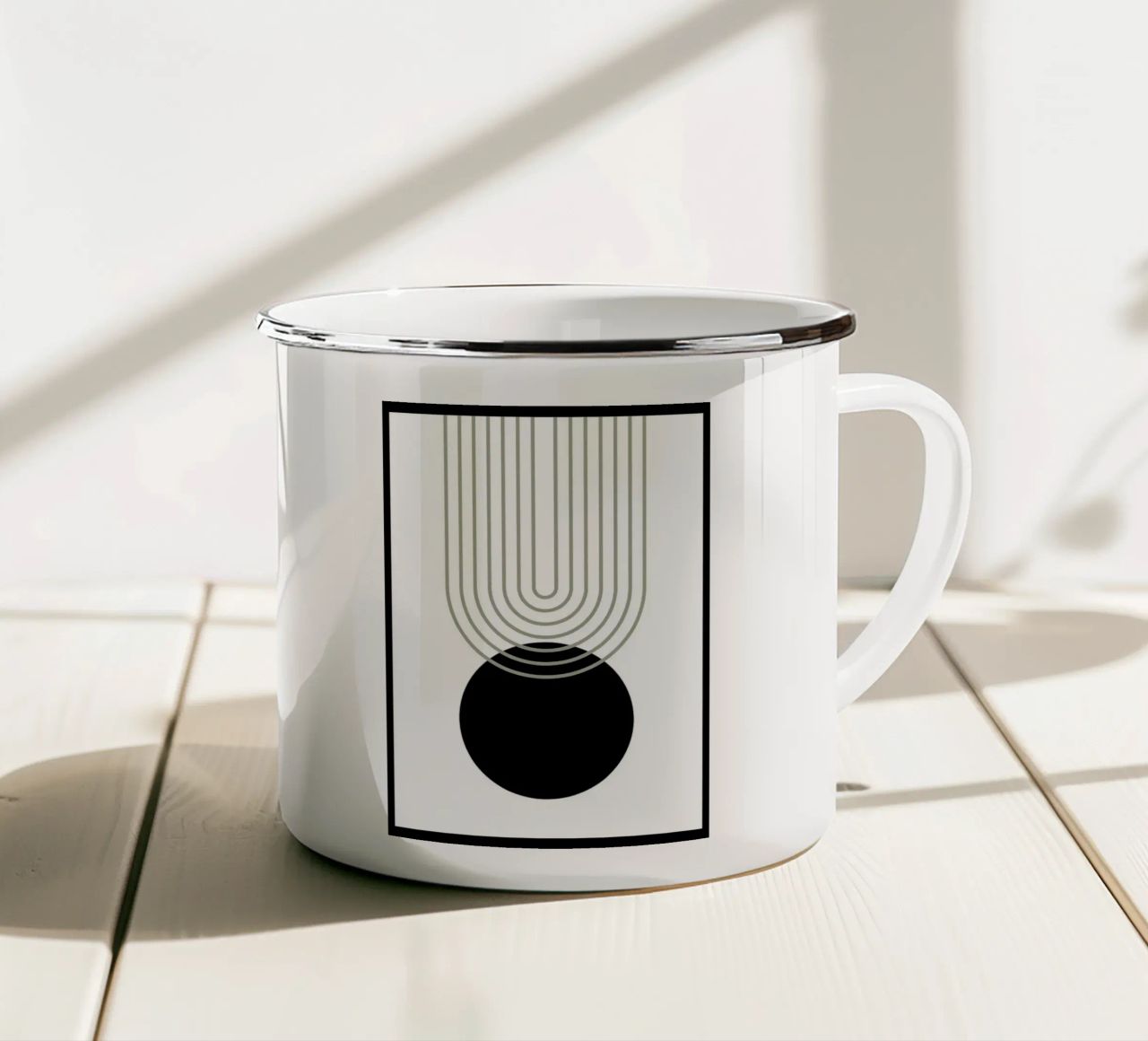cerchio nero linee concentriche tazza in smalto da Bacsic Design