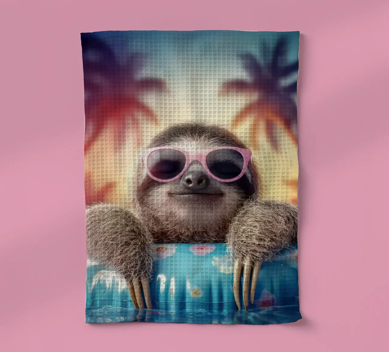 Animaux d'été : un paresseux avec des lunettes de soleil se baigne torchon de SlothStella
