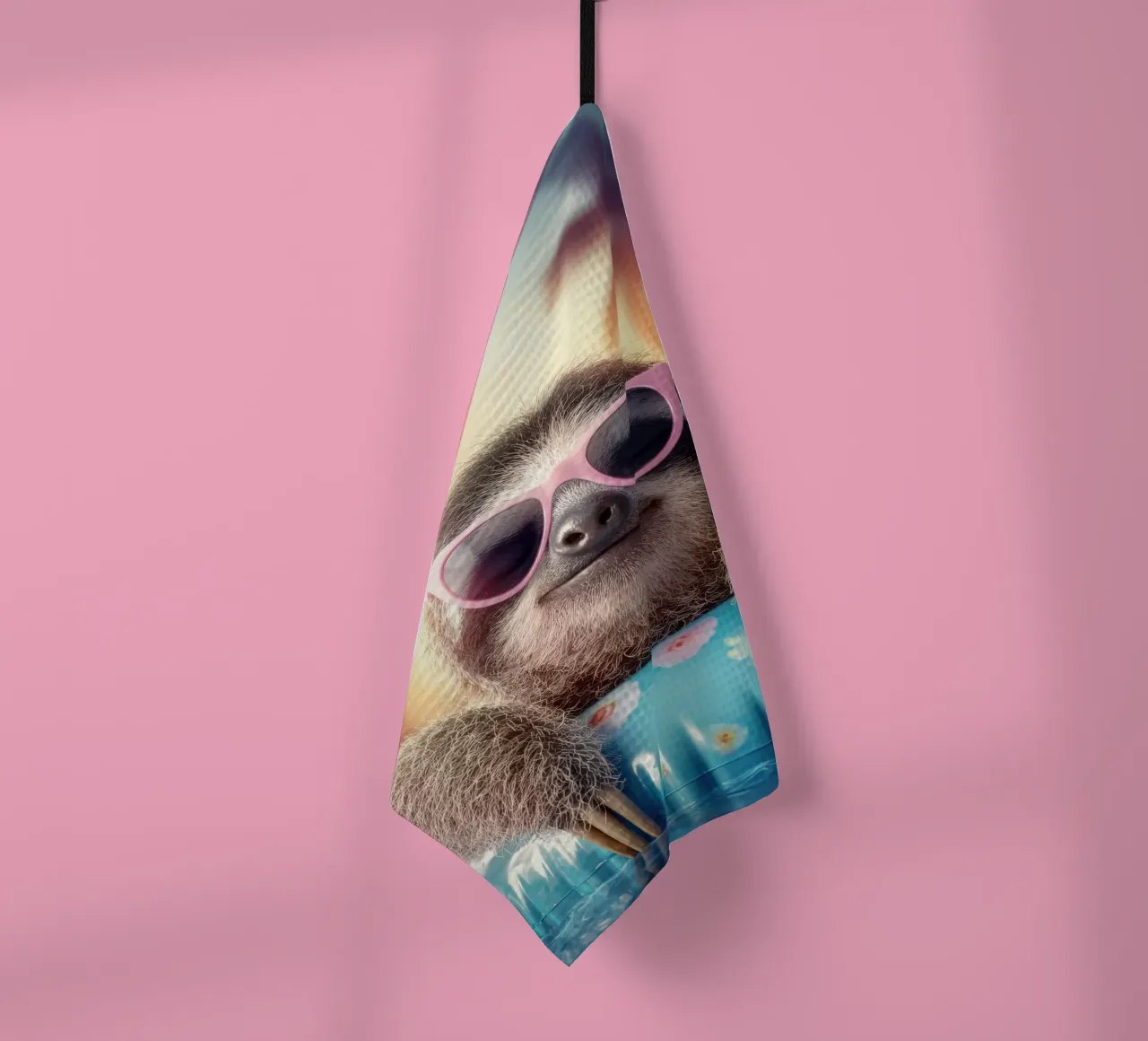 Animaux d'été : un paresseux avec des lunettes de soleil se baigne torchon de SlothStella