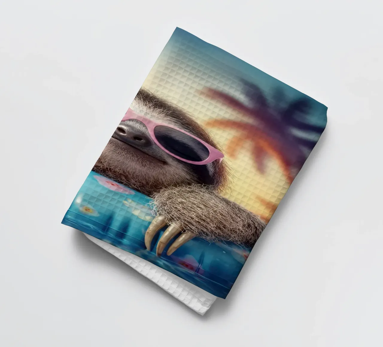 Animaux d'été : un paresseux avec des lunettes de soleil se baigne torchon de SlothStella