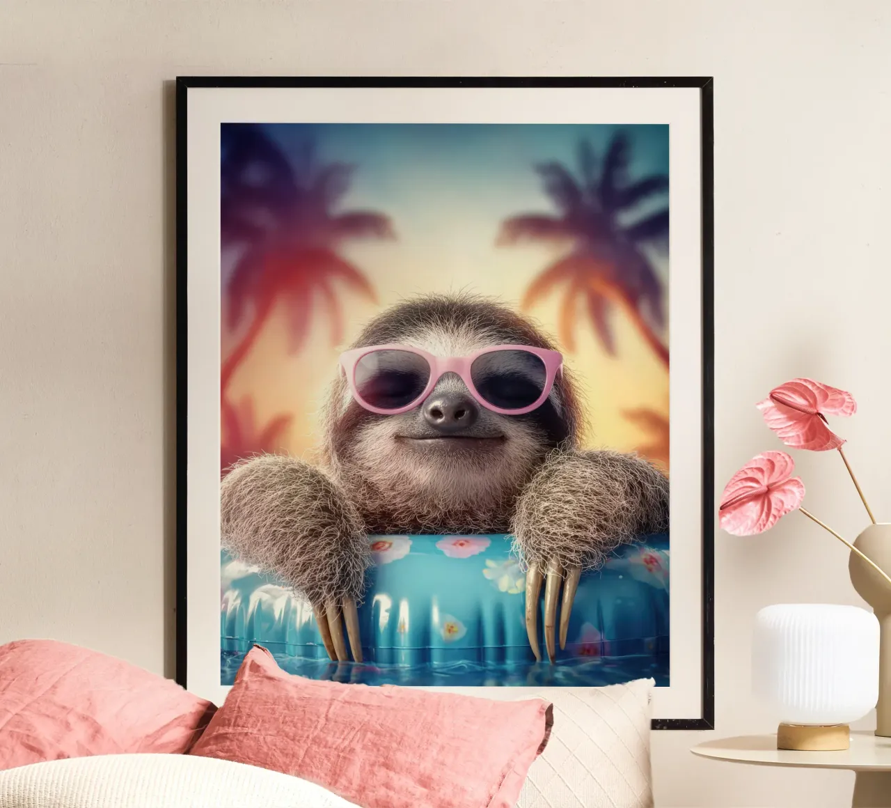 Summer animals: Sloth with sunglasses bathing hahnemühle by SlothStella