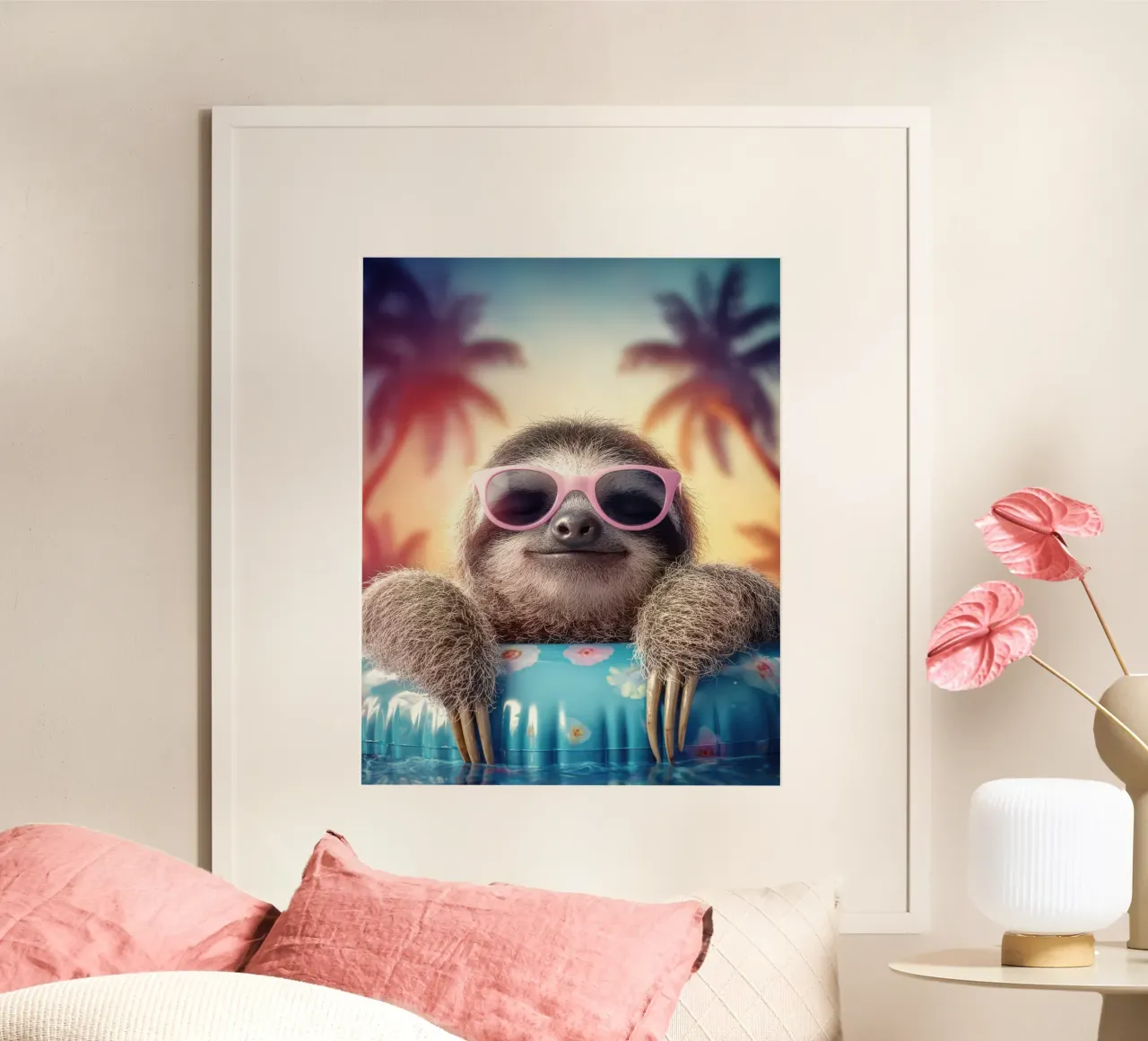 Summer animals: Sloth with sunglasses bathing hahnemühle by SlothStella