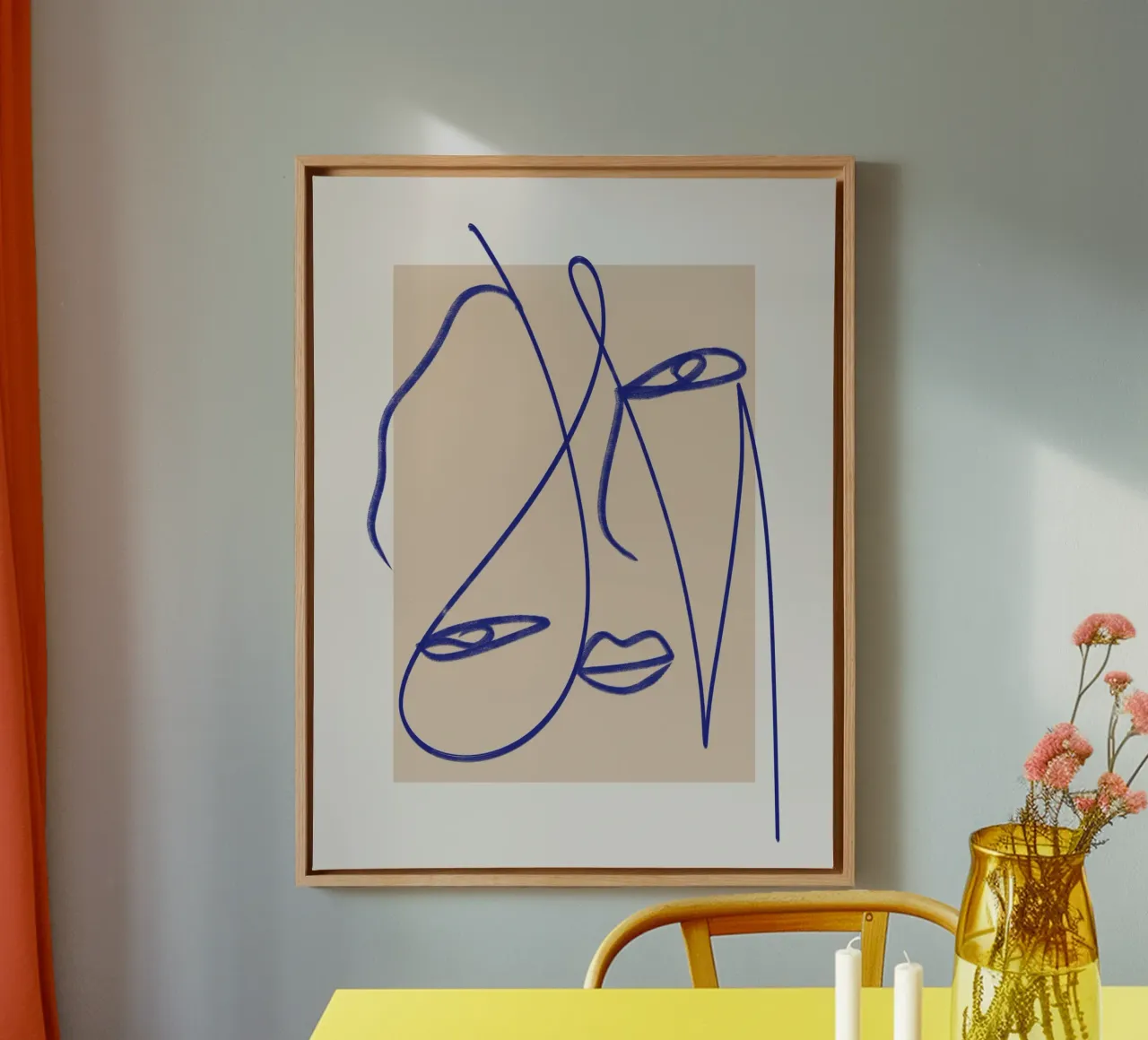 Line art abstract figurative canvas with Floater frame by Little Dean