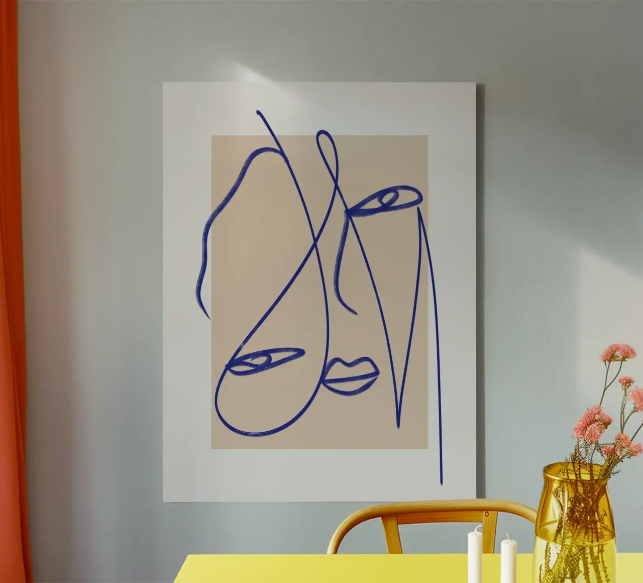 Line art abstract figurative canvas with Floater frame by Little Dean