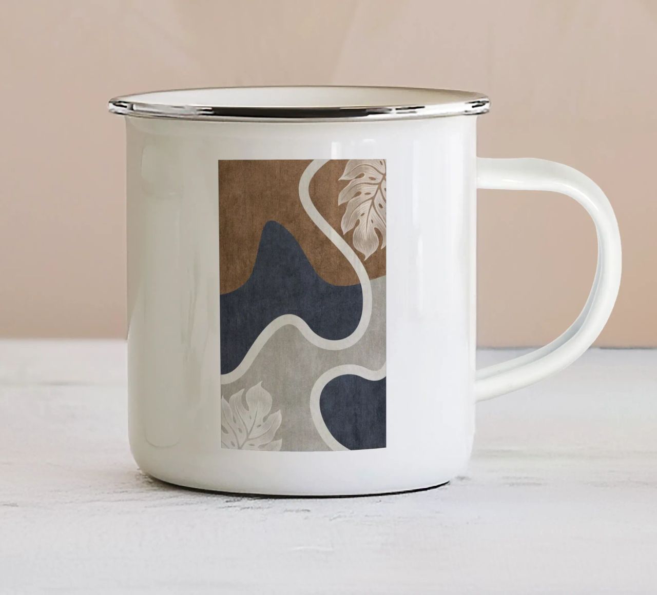 abstract shapes waves and white sheet tazza in smalto da vintageshop