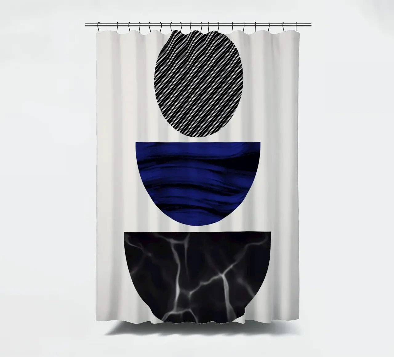 Luxe blauw en grijs nordic art 06 douchegordijn van Little Dean