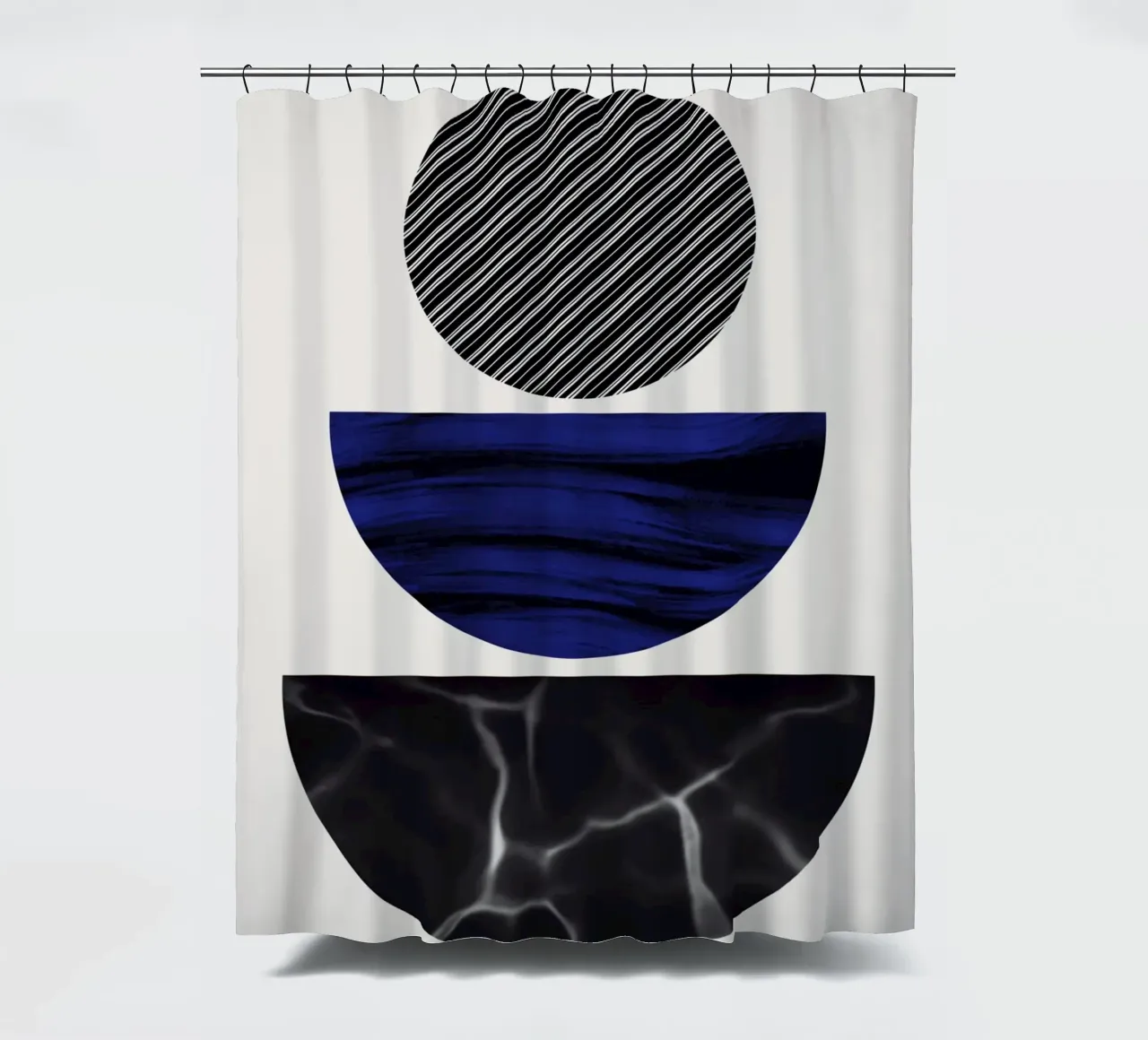 Luxe blauw en grijs nordic art 06 douchegordijn van Little Dean