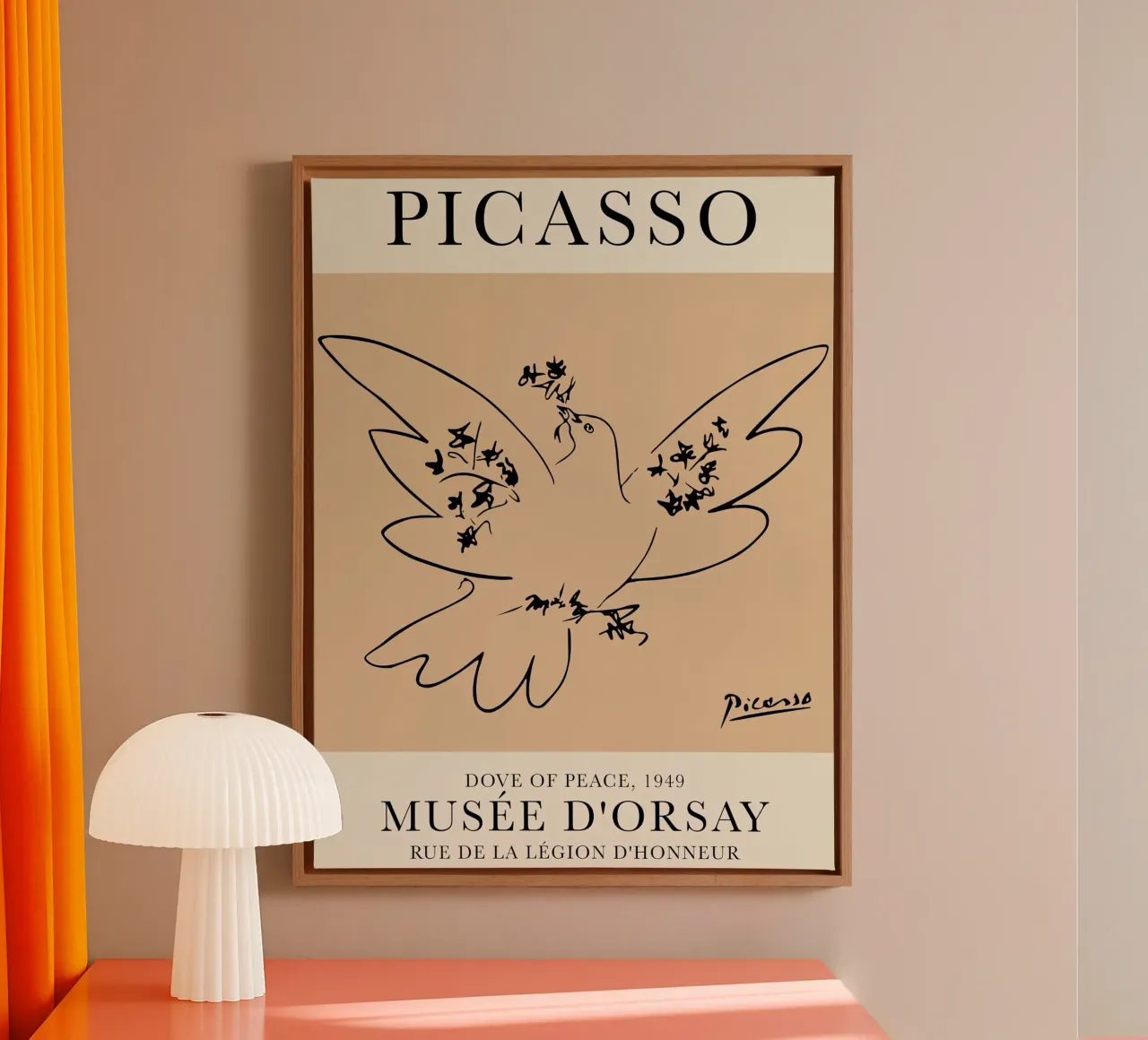 Picasso Duif Vrede canvas met Baklijst van Jam Poster