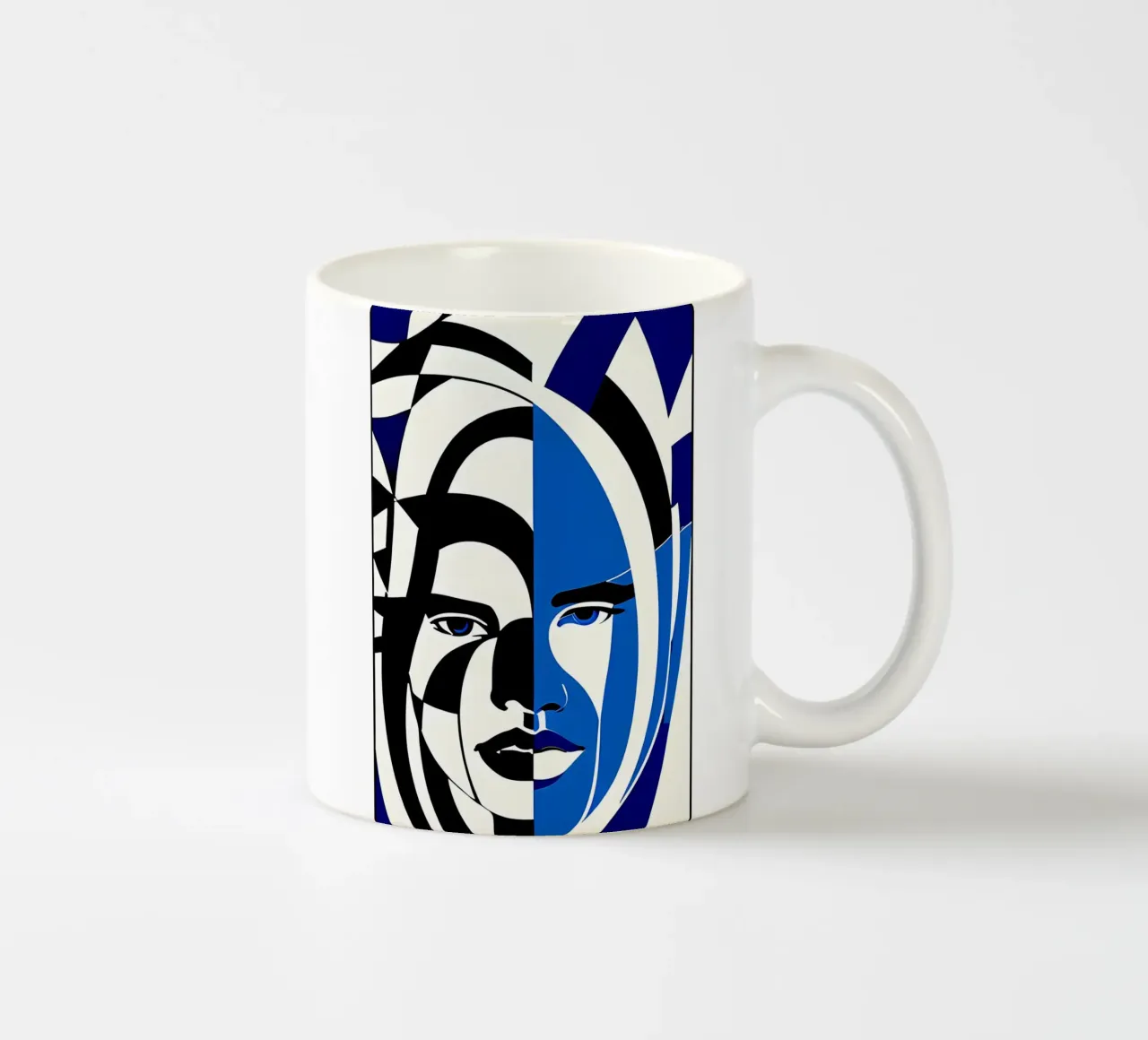 Abstrakt Gesicht Blau Schwarz tazza in ceramica da kosinsart.gallery