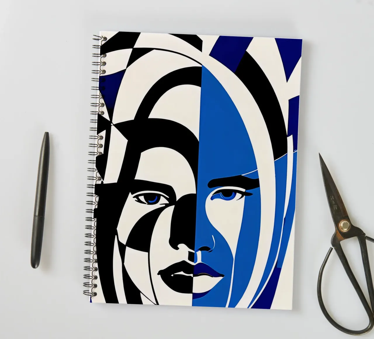 Abstrakt Gesicht Blau Schwarz diario ad anelli da kosinsart.gallery