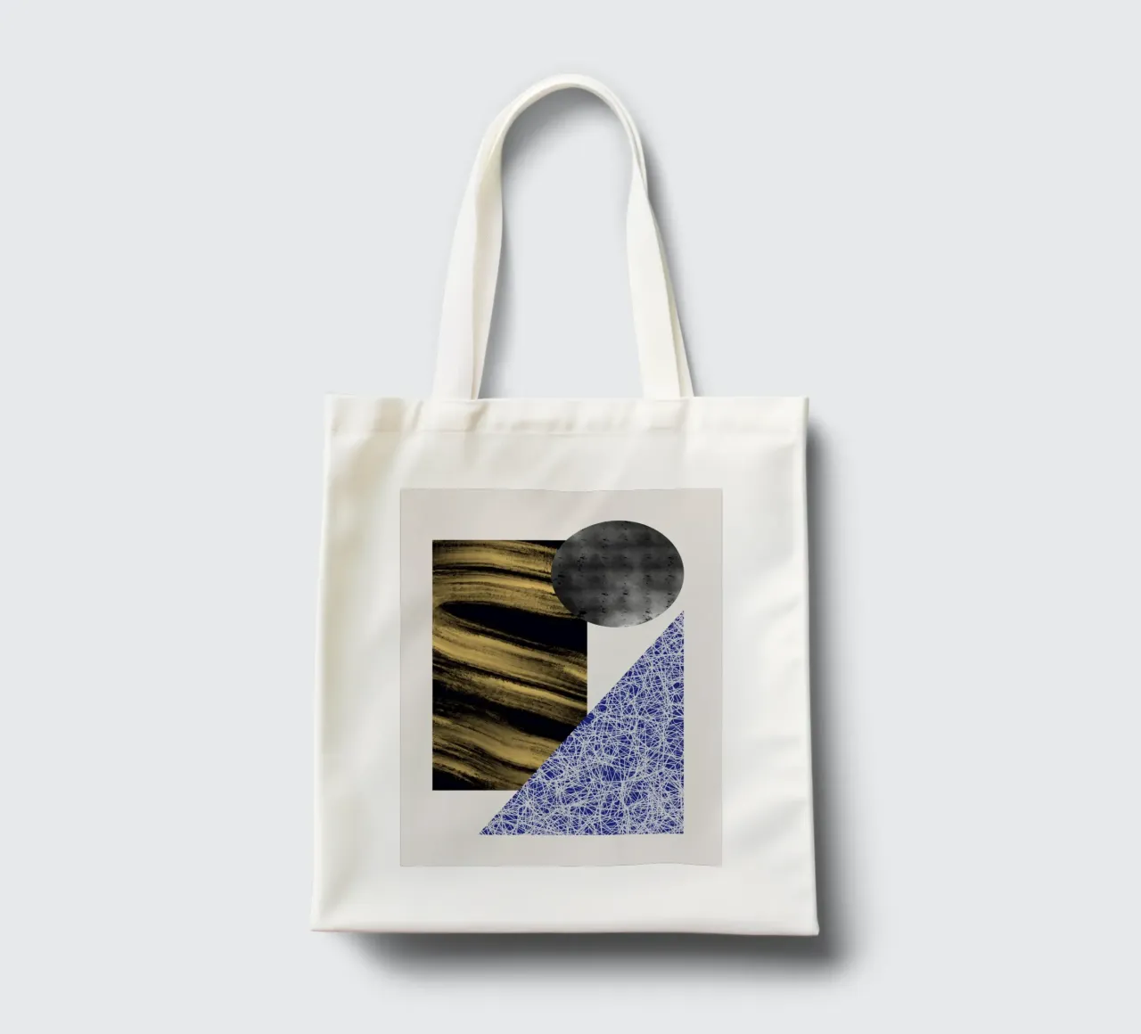 Luxe blauw en grijs nordic art 07 jute draagtas van Little Dean