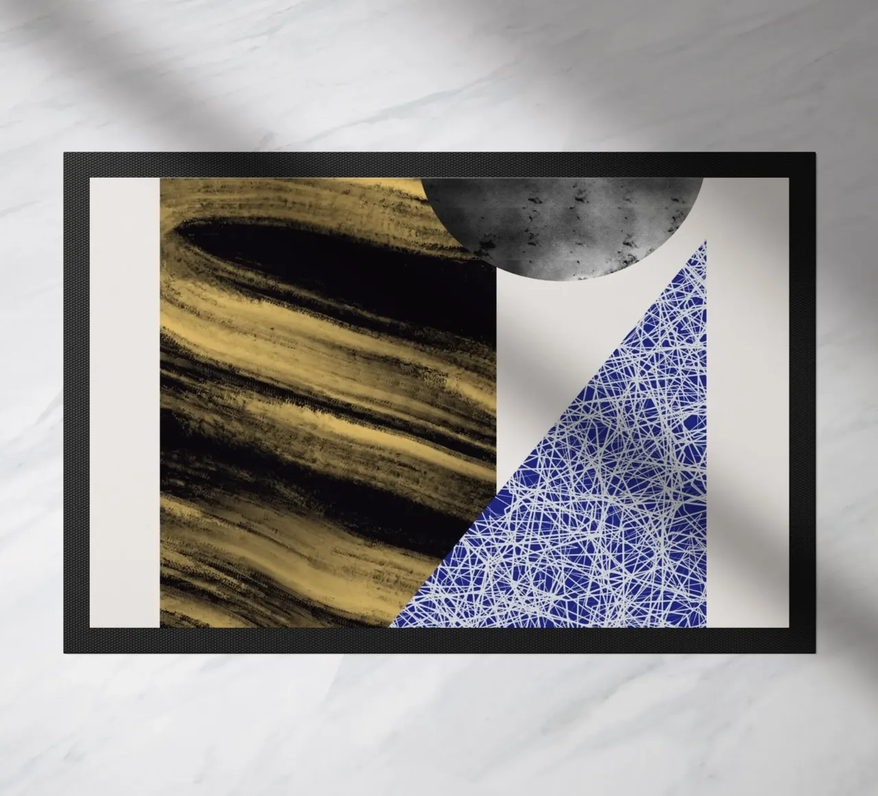 Luxe blauw en grijs nordic art 07 deurmat van Little Dean