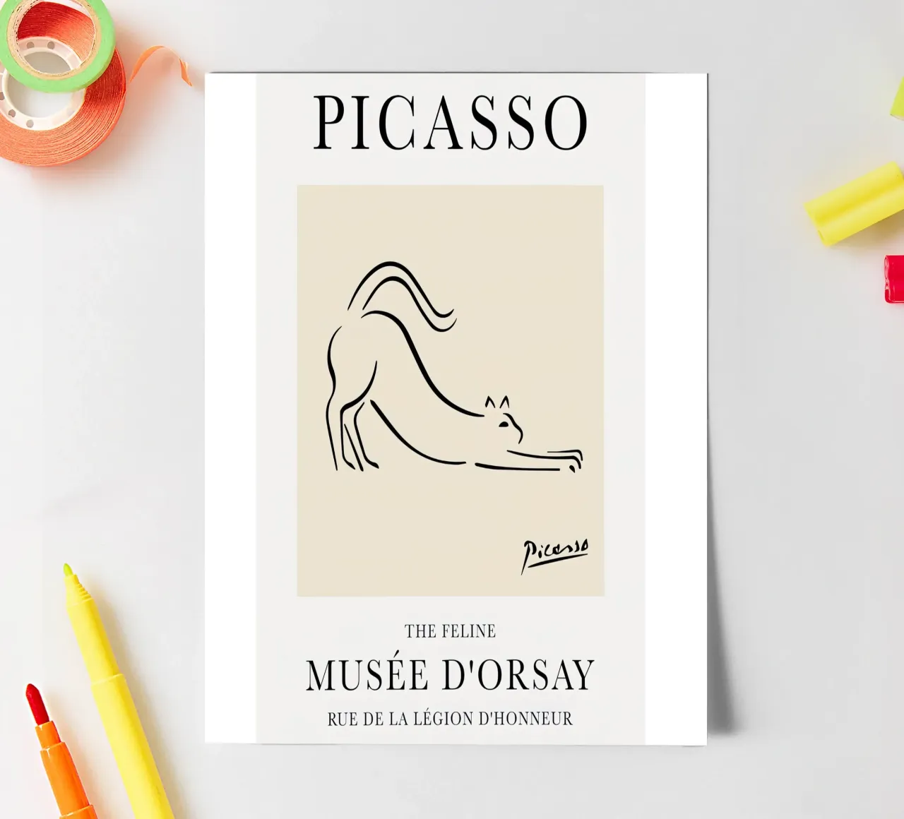Linea Picasso Feline Sketch Cat foglio adesivo da Jam Poster