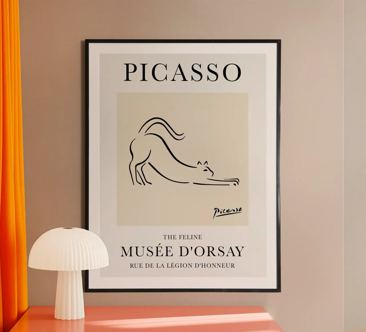 Linea Picasso Feline Sketch Cat poster con telaio in alluminio da Jam Poster