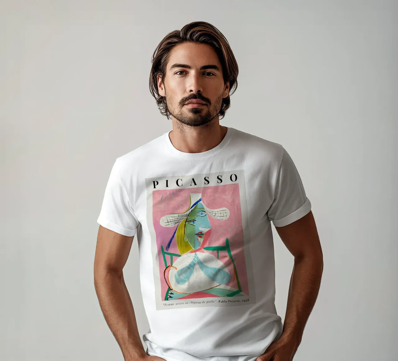 Picasso Femme Assise au Chapeau de Paille 1938 t-shirt de Jam Poster