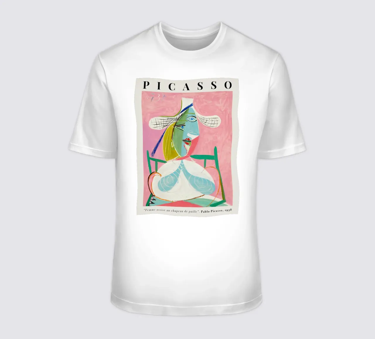 Picasso Femme Assise au Chapeau de Paille 1938 t-shirt de Jam Poster