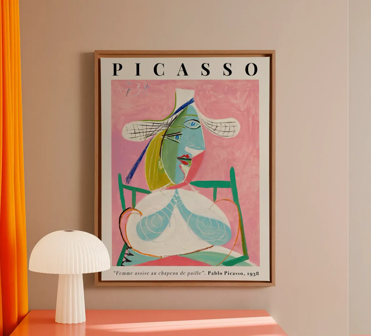 Picasso Zittende vrouw met strohoed 1938 canvas met Baklijst van Jam Poster