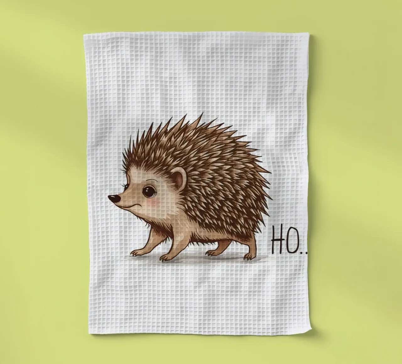 Cute european hedgehog with brown quills walks slowly tea towel by DesignDoodle