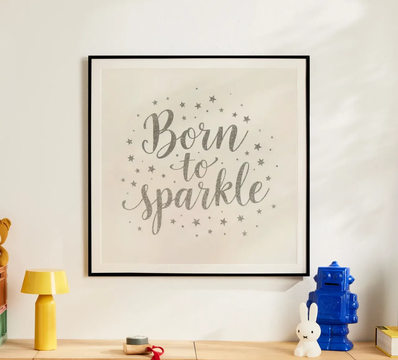 Silver glittering "born to sparkle" script with stars hahnemühle by DesignDoodle