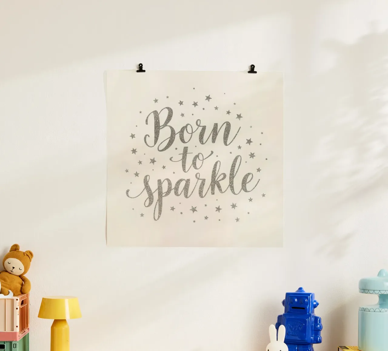 Silver glittering "born to sparkle" script with stars hahnemühle by DesignDoodle