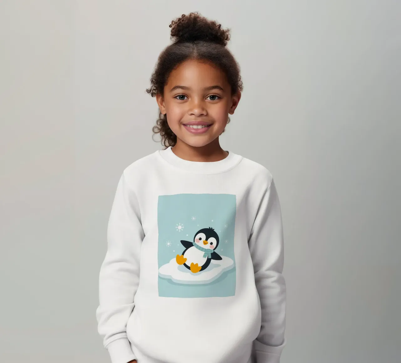 Un simpatico pinguino con sciarpa azzurra riposa su un ghiaccio bianco felpa bambino da DesignDoodle