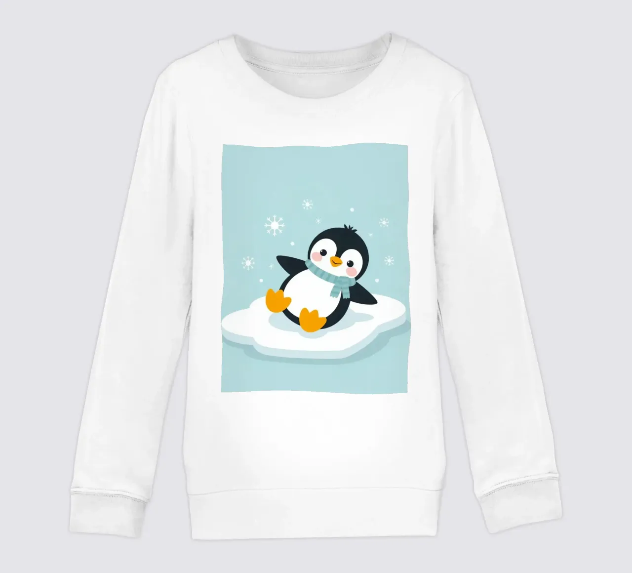 Un simpatico pinguino con sciarpa azzurra riposa su un ghiaccio bianco felpa bambino da DesignDoodle
