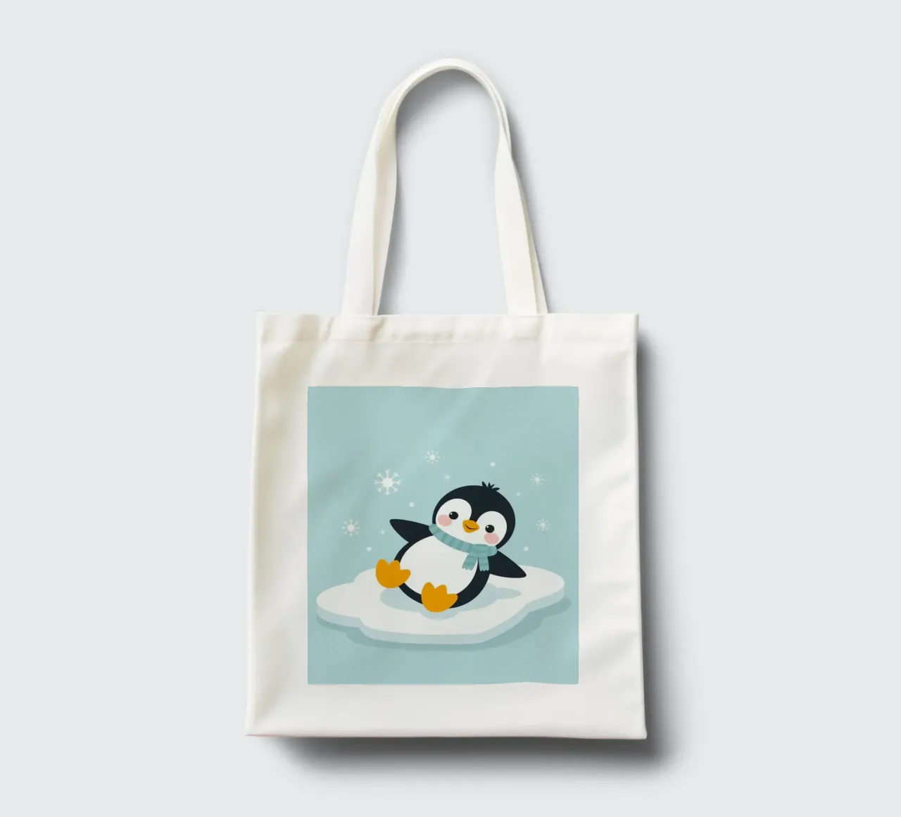 Un simpatico pinguino con sciarpa azzurra riposa su un ghiaccio bianco borsa in juta da DesignDoodle