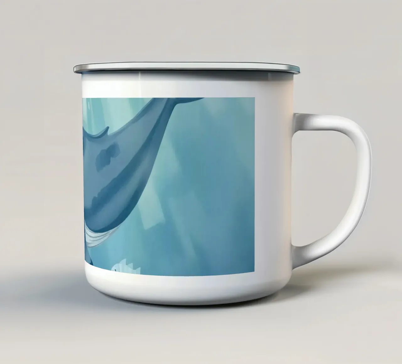 Walvis zwemmend in de oceaan met schijnend zonlicht emaille mok van DesignDoodle