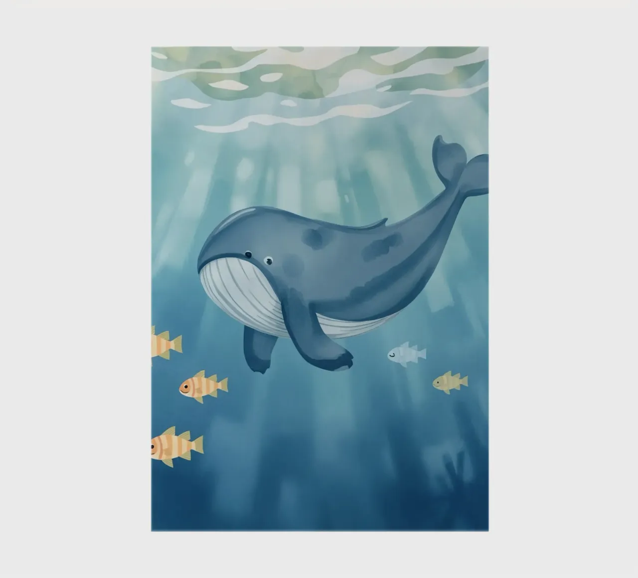 Whale swimming in the ocean with sunlight shining notebook by DesignDoodle