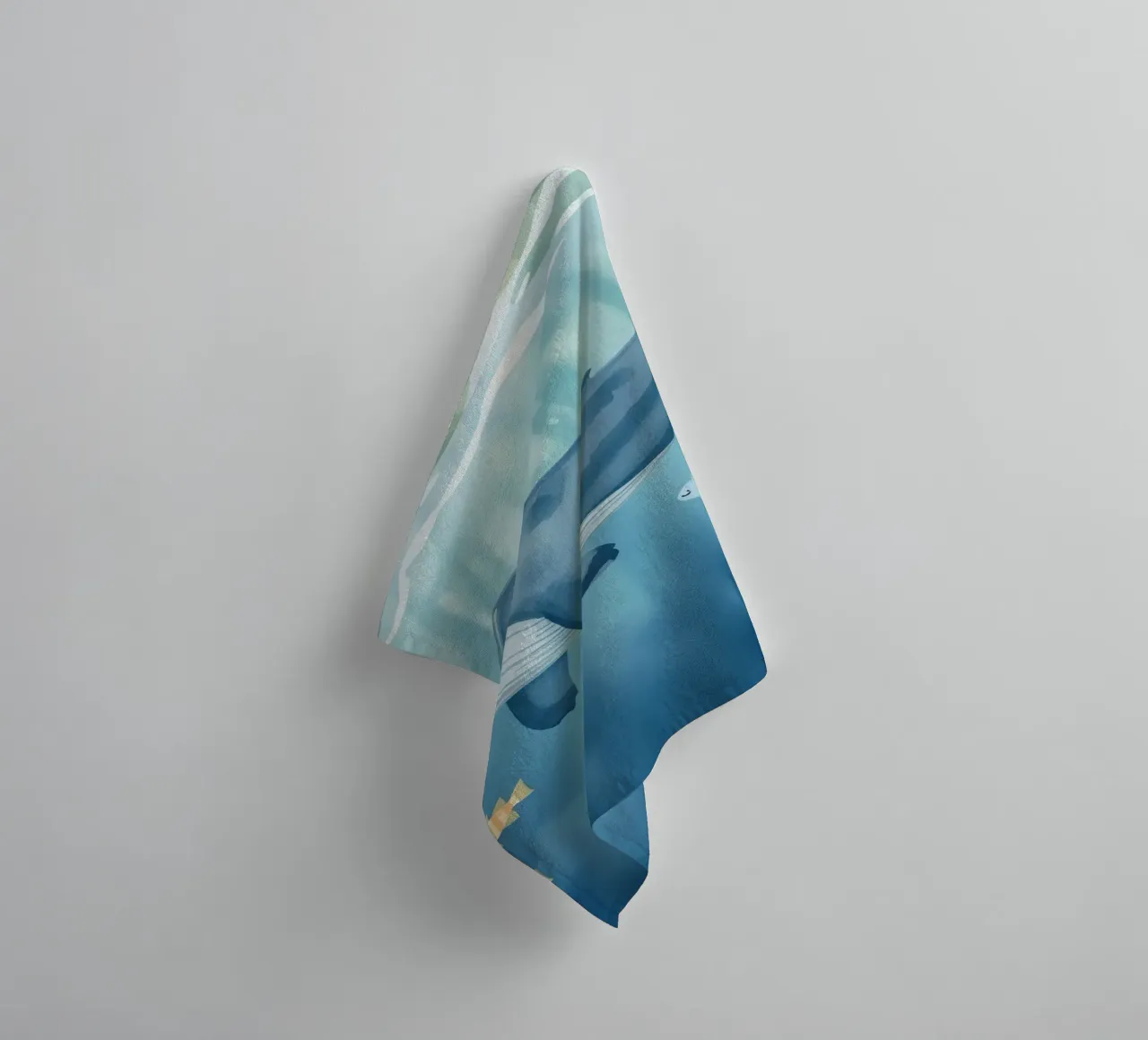 Whale swimming in the ocean with sunlight shining towel by DesignDoodle
