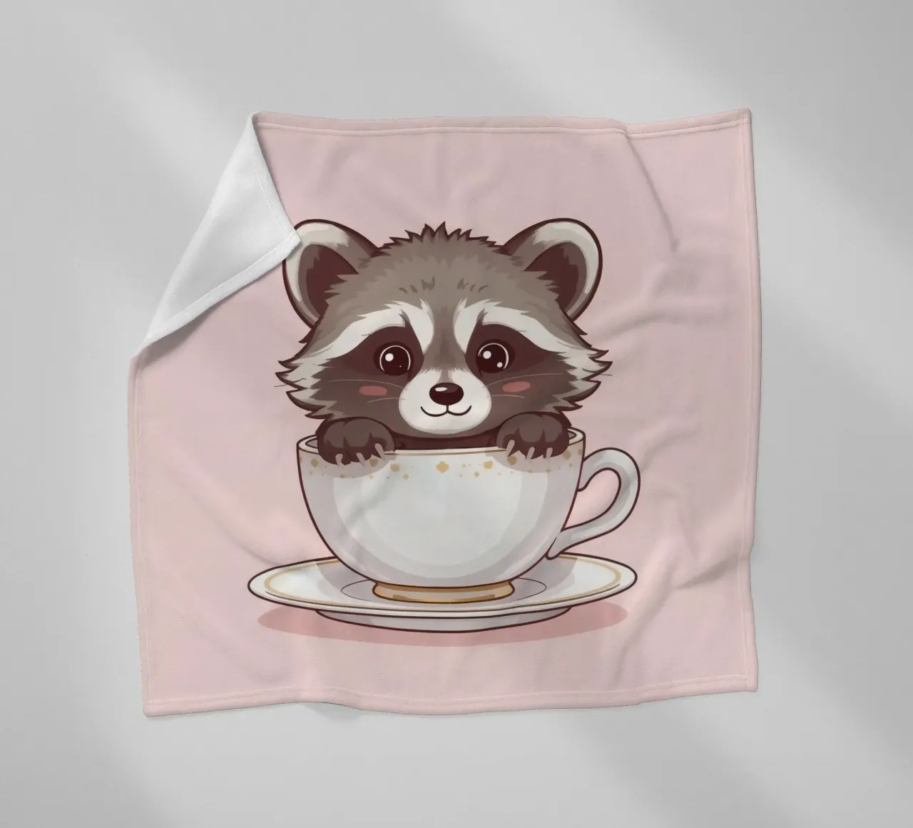 Simpatico procione seduto in una tazza da tè bianca con piattino coperta in pile da DesignDoodle