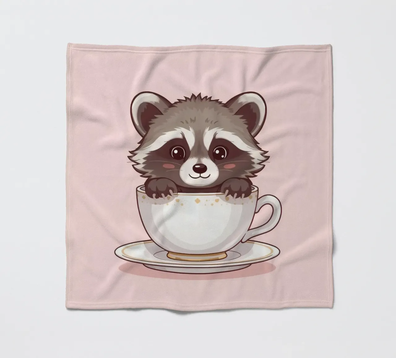 Simpatico procione seduto in una tazza da tè bianca con piattino coperta in pile da DesignDoodle