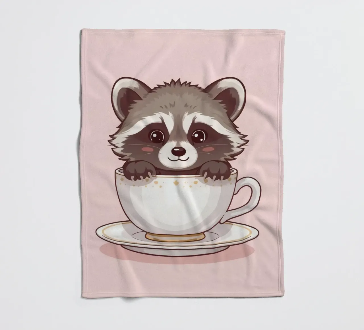 Simpatico procione seduto in una tazza da tè bianca con piattino coperta in pile da DesignDoodle