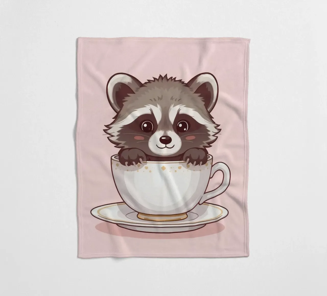 Simpatico procione seduto in una tazza da tè bianca con piattino coperta in pile da DesignDoodle