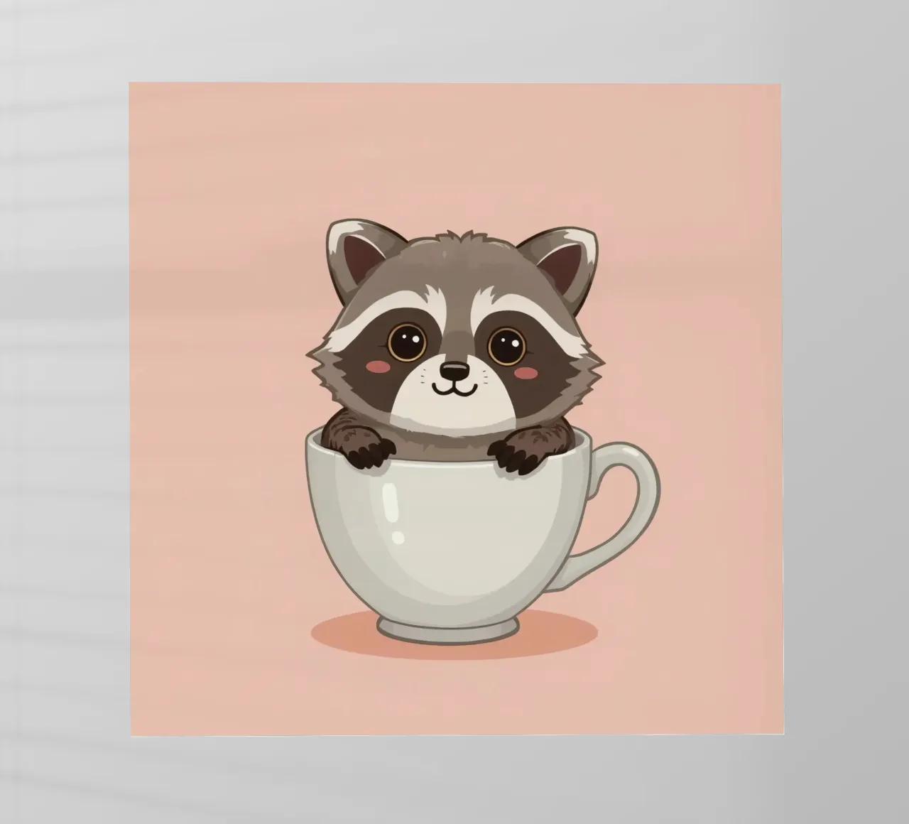 Procione dei cartoni animati seduto all'interno di una tazza da tè bianca con manico pellicola backlit da DesignDoodle
