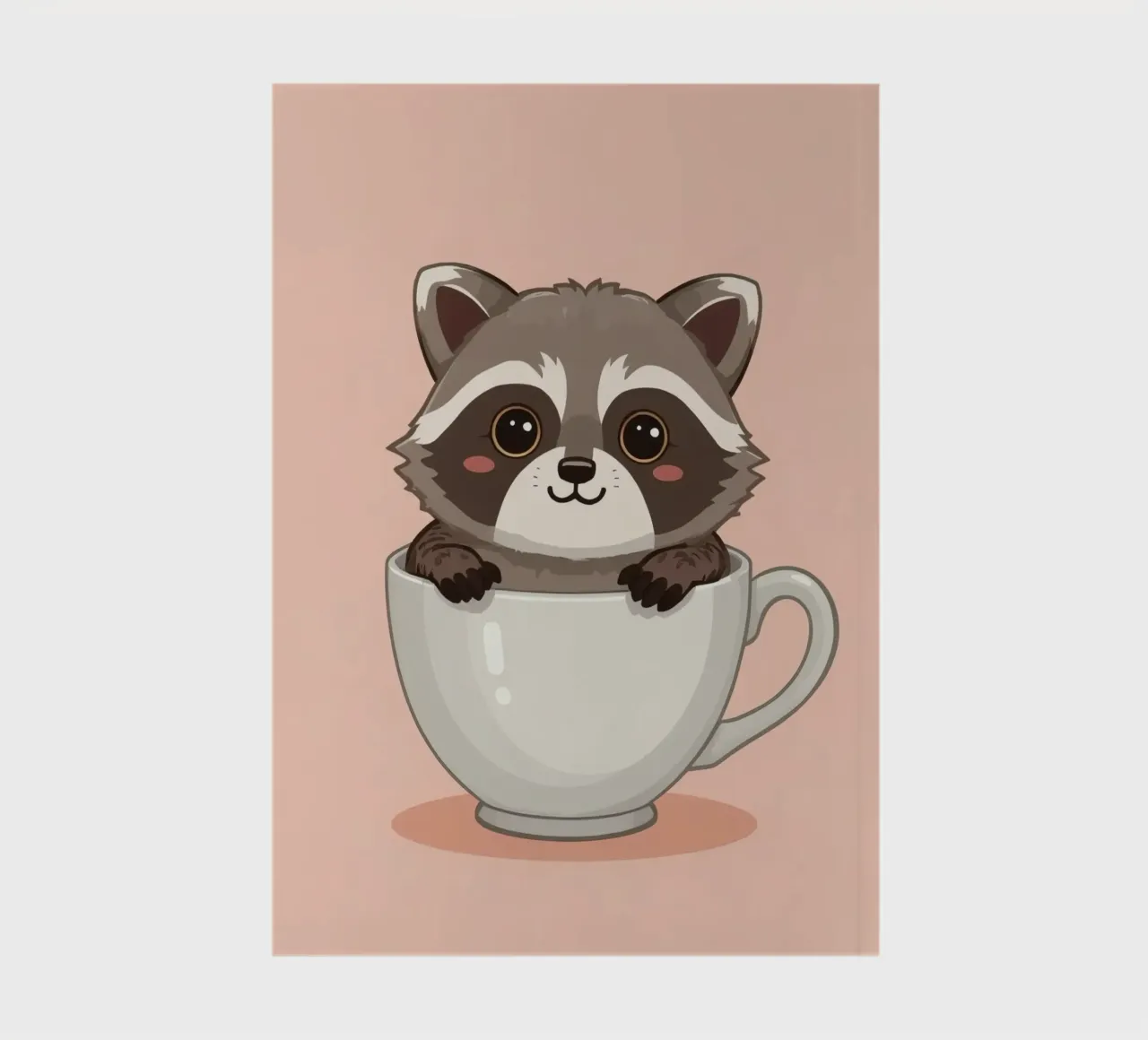 Cartoon raccoon sitting inside a white teacup with a handle notebook by DesignDoodle