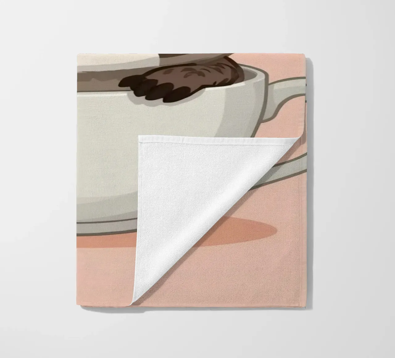 Procione dei cartoni animati seduto all'interno di una tazza da tè bianca con manico telo mare da DesignDoodle