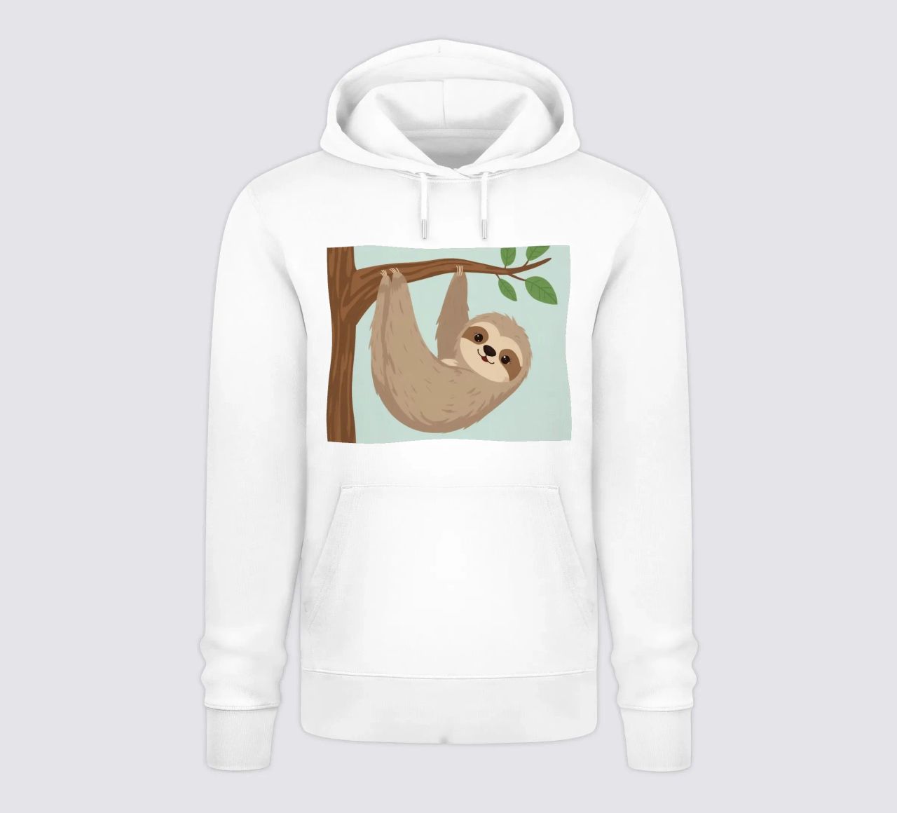 Simpatico bradipo dei cartoni animati appeso a testa in giù a un ramo marrone felpa con cappuccio da DesignDoodle