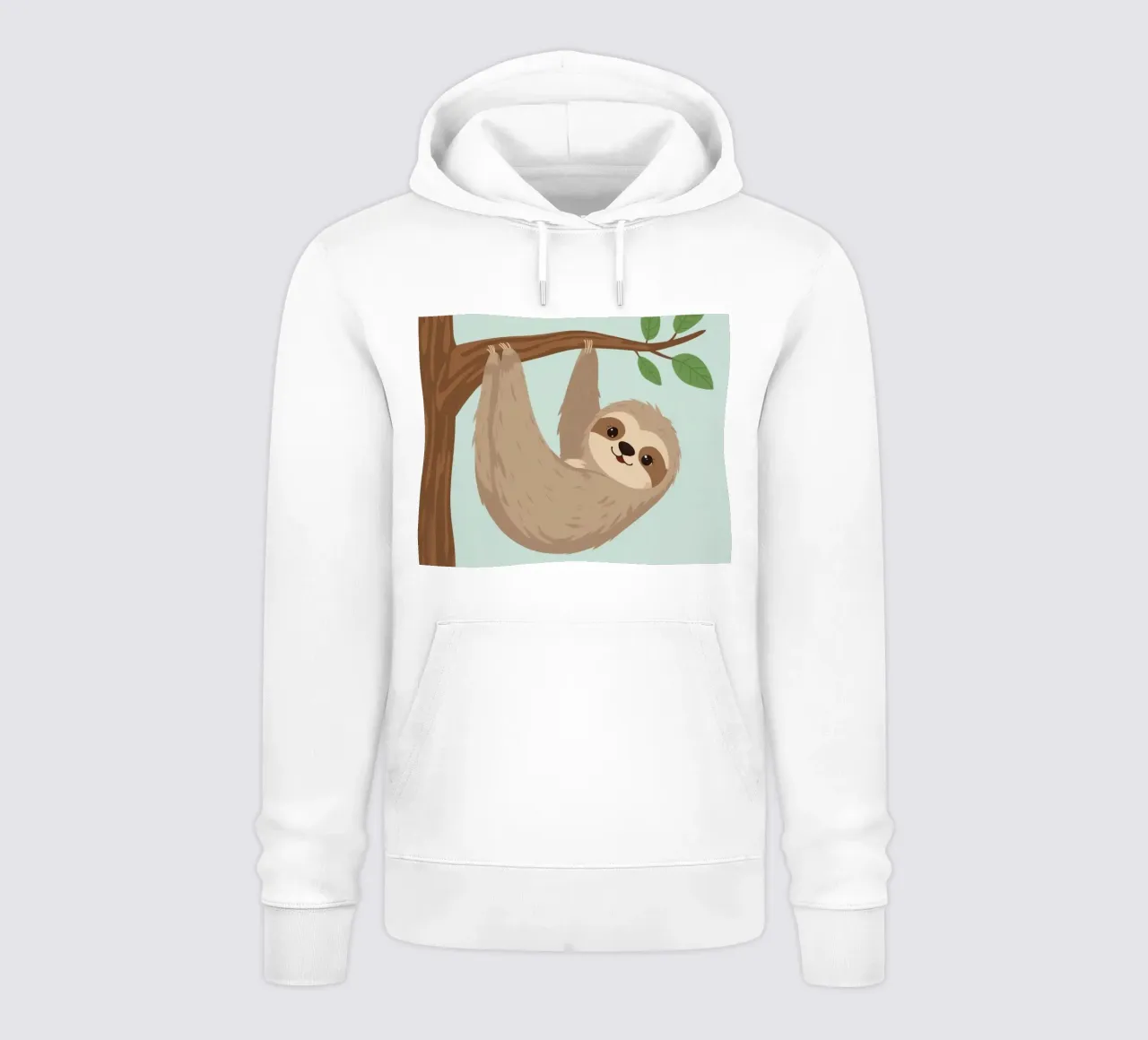 Simpatico bradipo dei cartoni animati appeso a testa in giù a un ramo marrone felpa con cappuccio da DesignDoodle