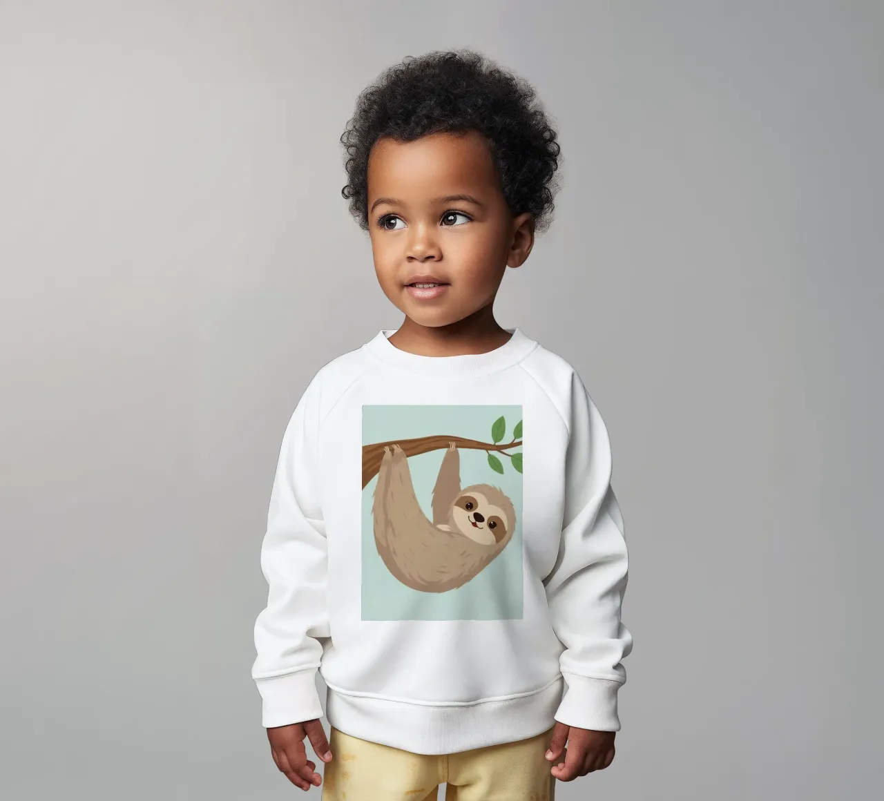 Un simpático perezoso de dibujos animados cuelga boca abajo de una rama marrón sudadera de bebé de DesignDoodle