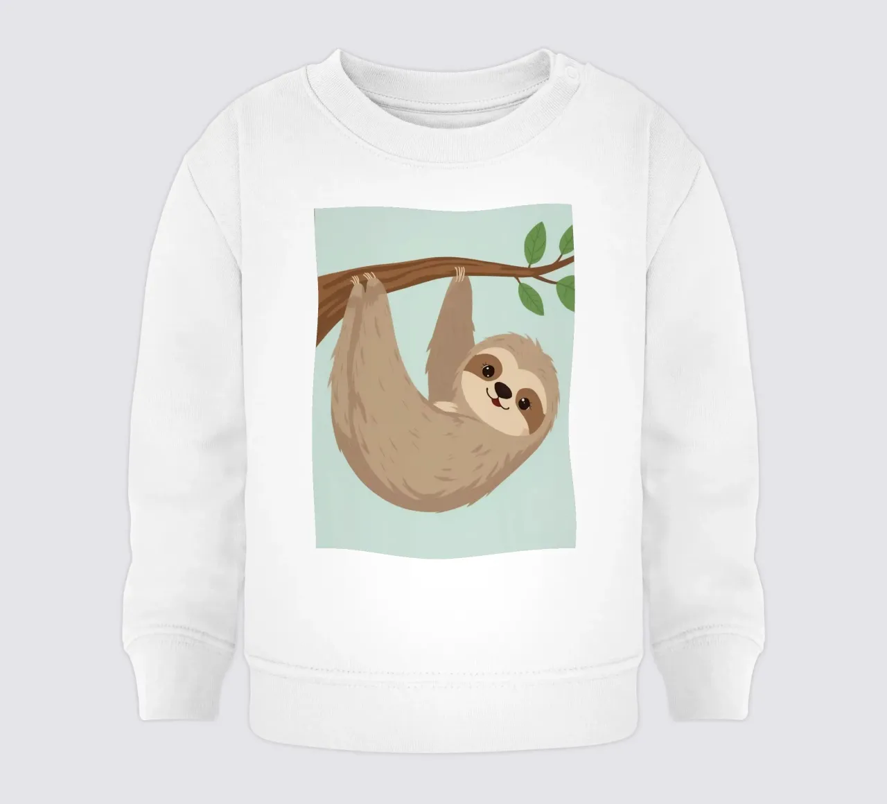 Simpatico bradipo dei cartoni animati appeso a testa in giù a un ramo marrone felpa neonato da DesignDoodle
