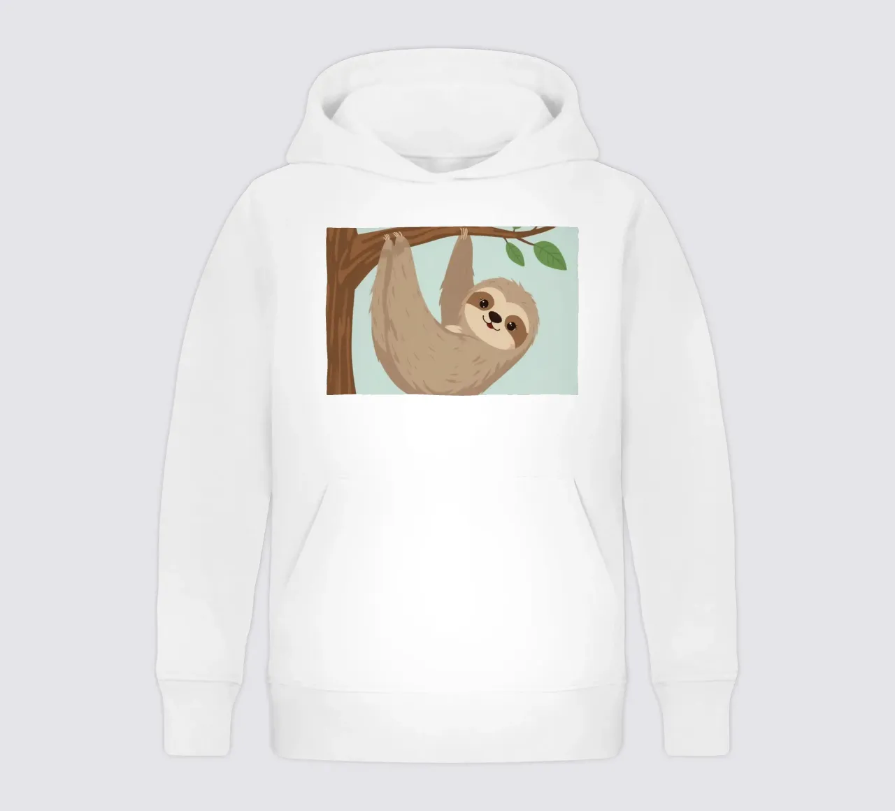 Simpatico bradipo dei cartoni animati appeso a testa in giù a un ramo marrone felpa bambino con cappuccio da DesignDoodle